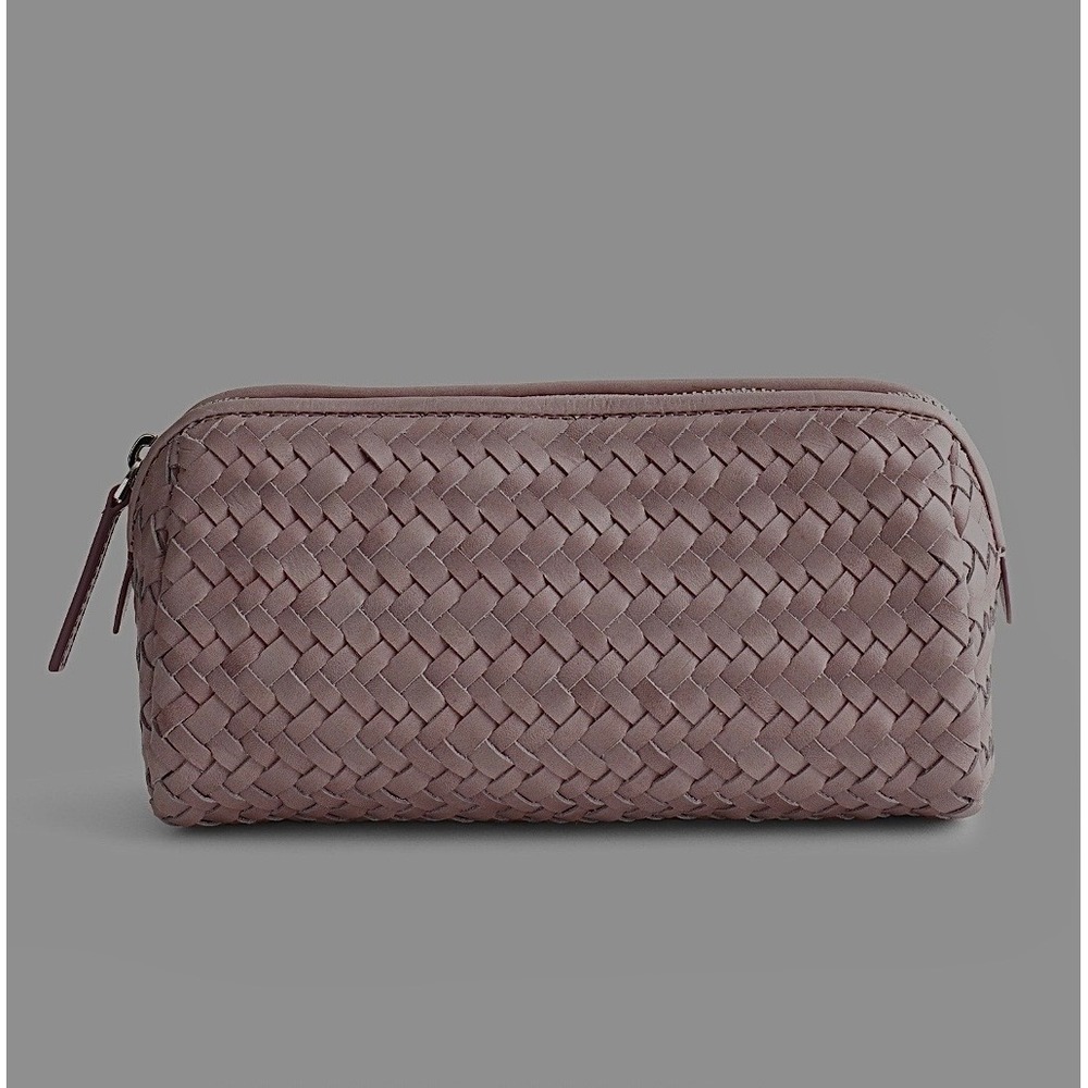 NWT Madewell The Signature Woven Zip Pouch 100% Leather Marble Lilac